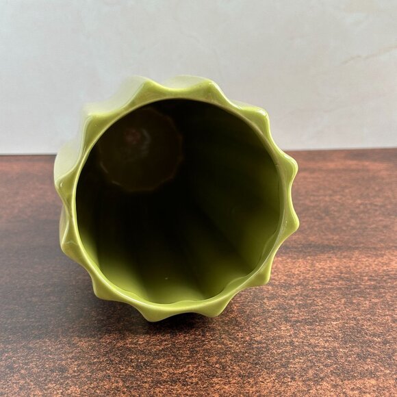 Vintage Green Ceramic Fluted Vase 7.5 Inch - Picture 3 of 5